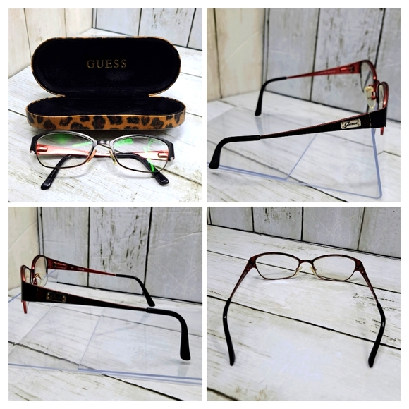 Guess Y2K Eyeglasses Rx Full-Rim Metal Oval Two Tone Frames Leopard Print Case - Picture 4 of 10